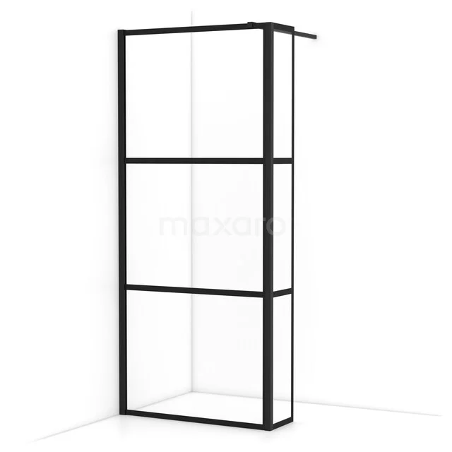 Diamond Inloopdouche | 90 cm Mat zwart Helder met 4 zwarte strepen Vaste wand met zijwand IDC0903118MBN