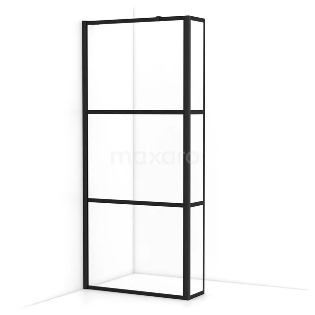 Diamond Inloopdouche | 90 cm Mat zwart Helder met 4 zwarte strepen Vaste wand met zijwand IDC0903218MBN