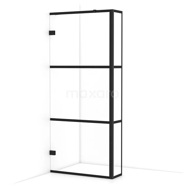 Diamond Inloopdouche | 90 cm Mat zwart Helder met 4 zwarte strepen Vaste wand met zijwand IDC0903228MBN