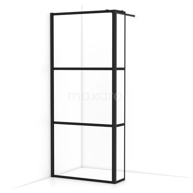 Diamond Inloopdouche | 90 cm Mat zwart Helder met 4 zwarte strepen Vaste wand met zijwand IDC0903318MBN