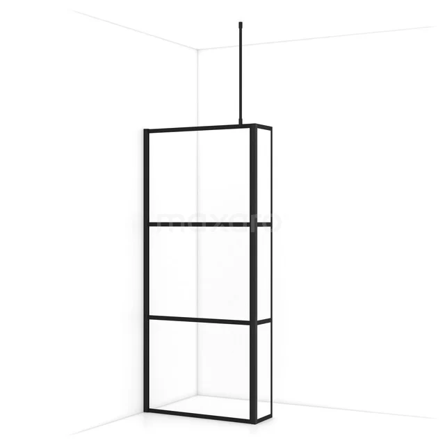 Diamond Inloopdouche | 90 cm Mat zwart Helder met 4 zwarte strepen Vaste wand met zijwand IDC0903718MBN
