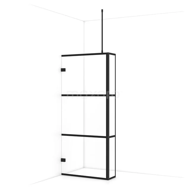 Diamond Inloopdouche | 90 cm Mat zwart Helder met 4 zwarte strepen Vaste wand met zijwand IDC0903728MBN