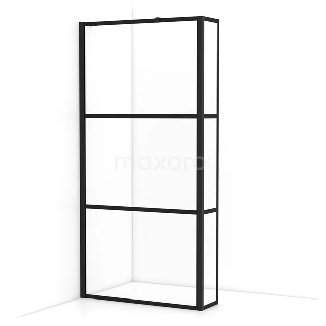 Diamond Inloopdouche | 100 cm Mat zwart Helder met 4 zwarte strepen Vaste wand met zijwand IDC1003218MBN
