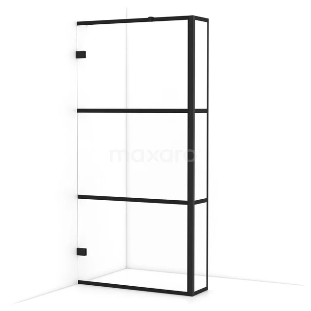 Diamond Inloopdouche | 100 cm Mat zwart Helder met 4 zwarte strepen Vaste wand met zijwand IDC1003228MBN