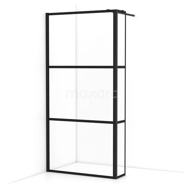 Diamond Inloopdouche | 100 cm Mat zwart Helder met 4 zwarte strepen Vaste wand met zijwand IDC1003318MBN