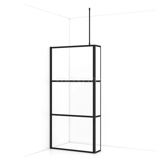 Diamond Inloopdouche | 100 cm Mat zwart Helder met 4 zwarte strepen Vaste wand met zijwand IDC1003718MBN
