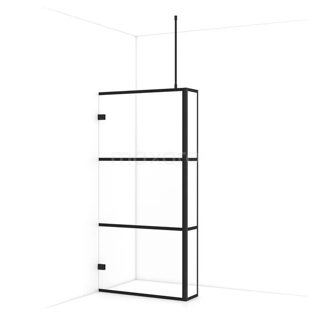 Diamond Inloopdouche | 100 cm Mat zwart Helder met 4 zwarte strepen Vaste wand met zijwand IDC1003728MBN