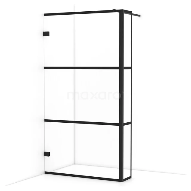 Diamond Inloopdouche | 110 cm Mat zwart Helder met 4 zwarte strepen Vaste wand met zijwand IDC1103128MBN