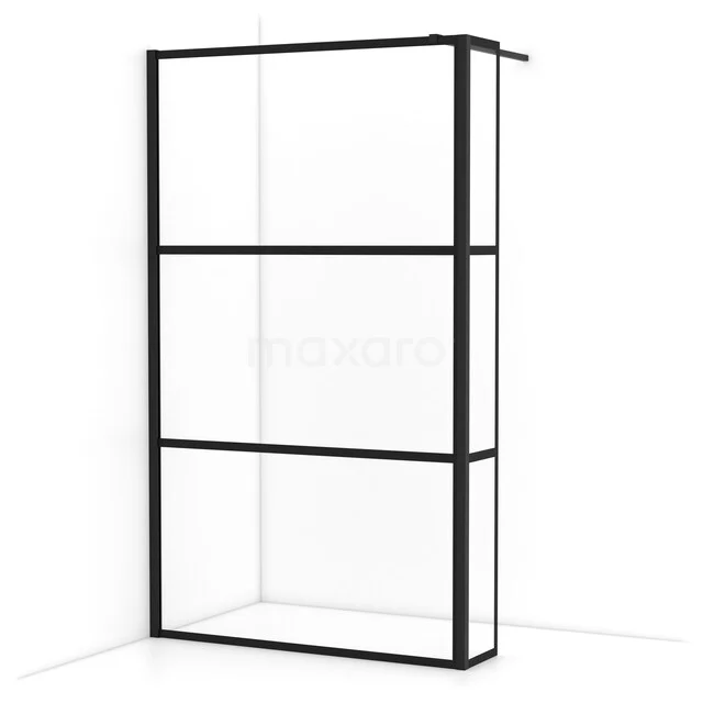 Diamond Inloopdouche | 120 cm Mat zwart Helder met 4 zwarte strepen Vaste wand met zijwand IDC1203118MBN