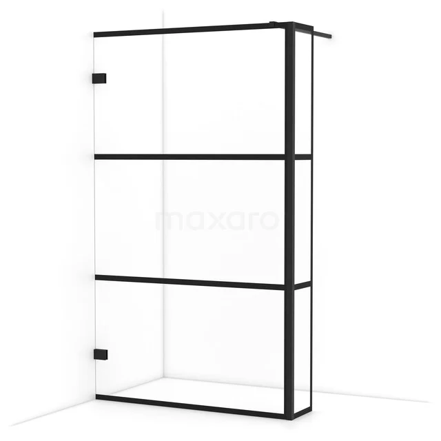 Diamond Inloopdouche | 120 cm Mat zwart Helder met 4 zwarte strepen Vaste wand met zijwand IDC1203128MBN