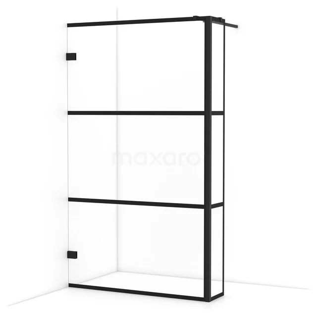 Diamond Inloopdouche | 120 cm Mat zwart Helder met 4 zwarte strepen Vaste wand met zijwand IDC1203328MBN