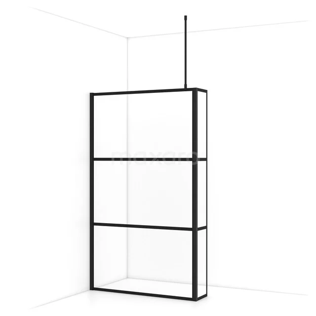 Diamond Inloopdouche | 120 cm Mat zwart Helder met 4 zwarte strepen Vaste wand met zijwand IDC1203718MBN