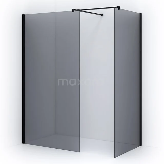 Eckige Duschwand mit Matt Schwarz Profilen, Klarglas und Stabilisationsset, ideal für stilvolle Badezimmergestaltung.