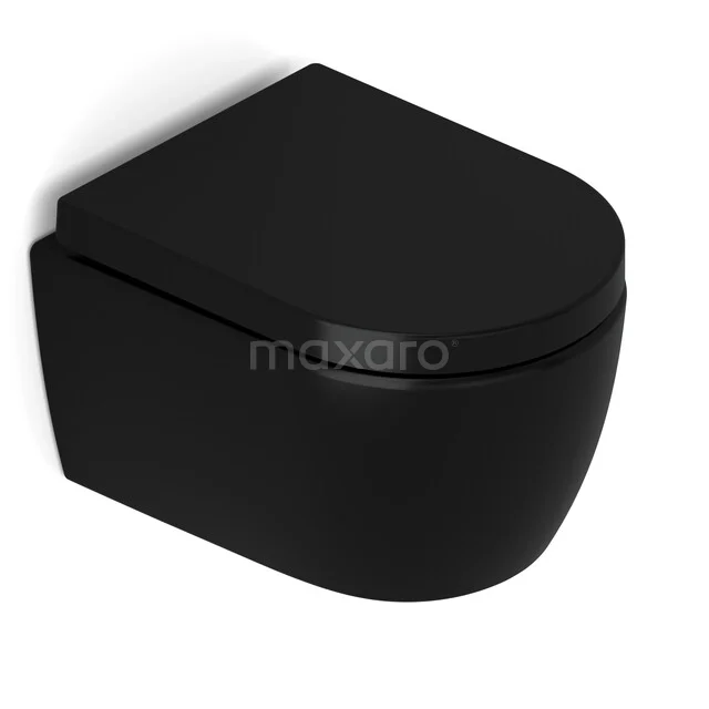Hangend Verkort Toilet zonder Spoelrand Senza Mat zwart  300.0383MB
