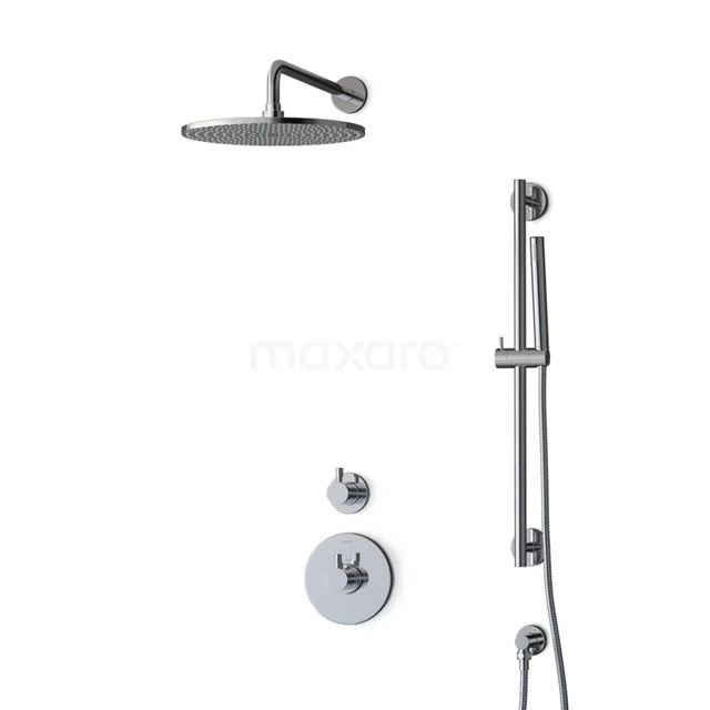 Radius Rain shower Built-in | Chrome 30 cm Rain shower Thermostatic BIC55-00119 Matte black rain shower set with handheld shower, round shapes, wall-mounted, modern design; perfect for any luxury bathroom.