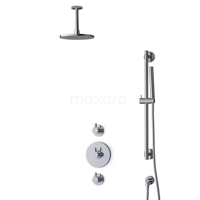 Recessed shower set steel grey with rain shower, handheld shower and thermostat, ideal for a modern bathroom.