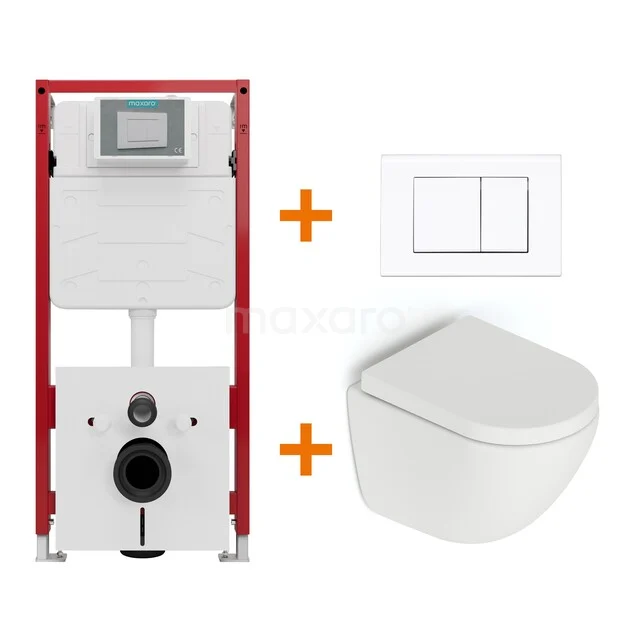 Toiletset Mat wit zonder Spoelrand + Maxaro Flush inbouwreservoir TOI1030