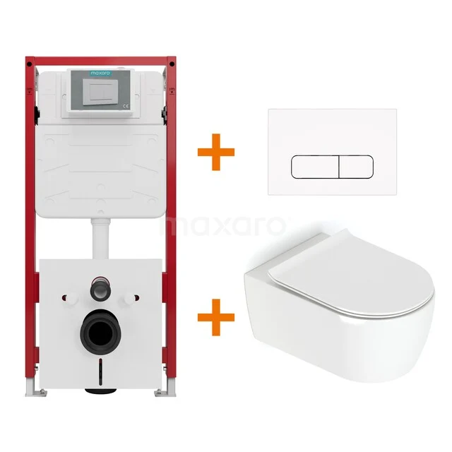 Toiletset Hoogglans wit met Spoelrand + Maxaro Flush inbouwreservoir TOI1035