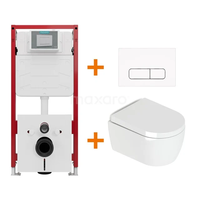 Toiletset Hoogglans wit met Spoelrand + Maxaro Flush inbouwreservoir TOI1036