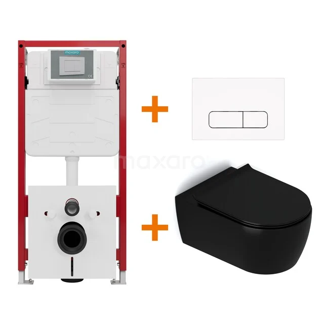 Toilet set Matte black with rim + Maxaro Flush concealed cisterns TOI1051 Toilet set Matte black with rim + Maxaro Flush concealed cisterns TOI1051