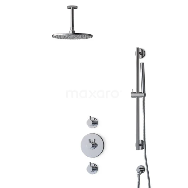 Radius Regenduschen Einbau | Chrom 25 cm Regenduschen Thermostatisch BIC55-00130 Edelstahl Regendusche Set mit Handbrause, runde Formen, Einbau-Design, ideal für ein modernes Badezimmer.