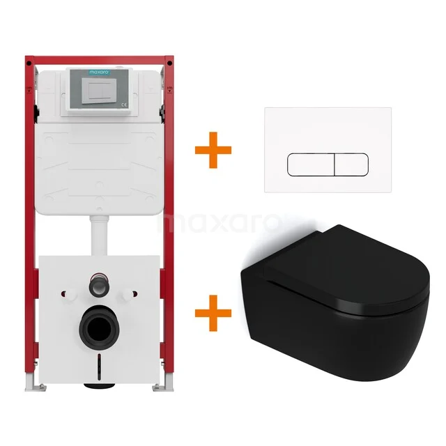 Toilet set Matte black without rim + Maxaro Flush concealed cisterns TOI1054 Toilet set Matte black without rim + Maxaro Flush concealed cisterns TOI1054
