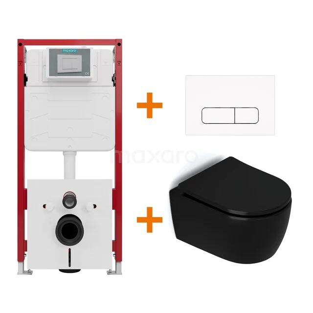 WC-Set Matt Schwarz ohne Rand + Unterputzspülkasten Maxaro Flush TOI1057