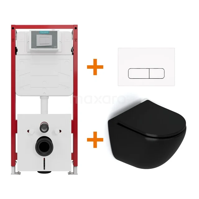 WC-Set Matt Schwarz ohne Rand + Unterputzspülkasten Maxaro Flush TOI1066