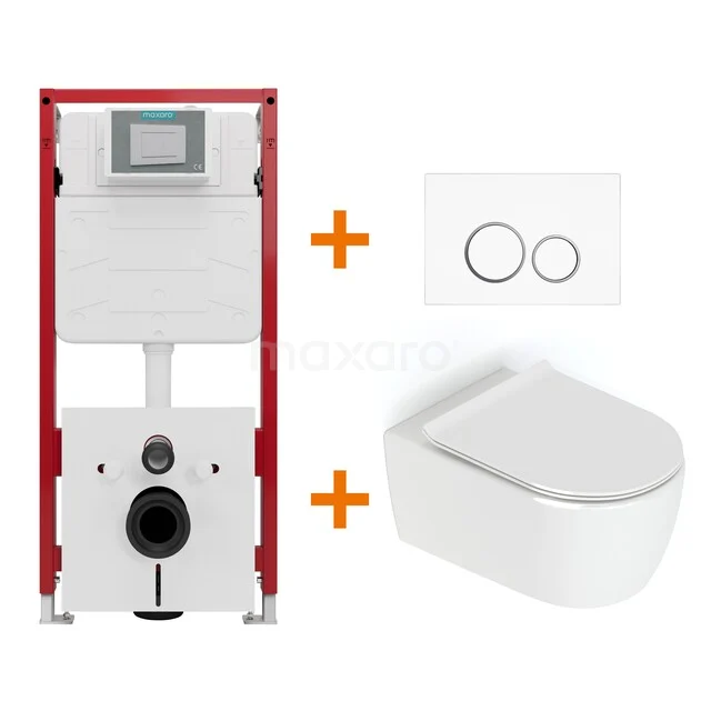 Toiletset Hoogglans wit zonder Spoelrand + Maxaro Flush inbouwreservoir TOI1072