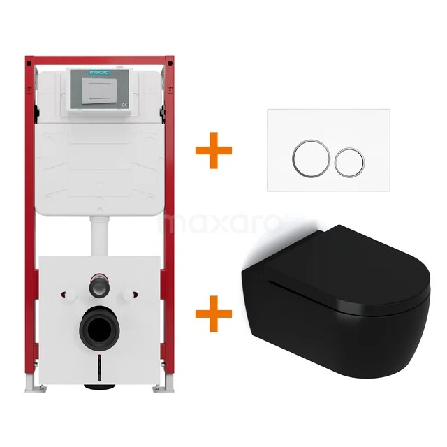 WC-Set Matt Schwarz mit Rand + Maxaro Flush Unterputzspülkasten TOI1083