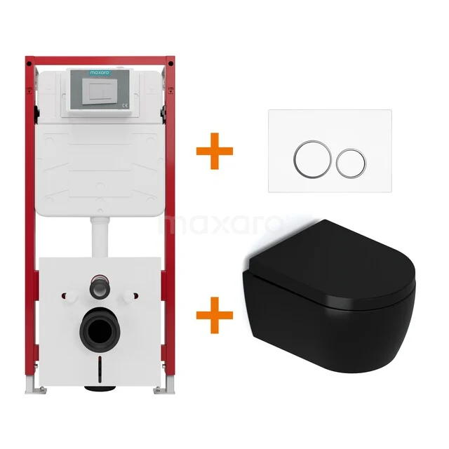 Toilet set Matte black with rim + Maxaro Flush concealed cisterns TOI1085