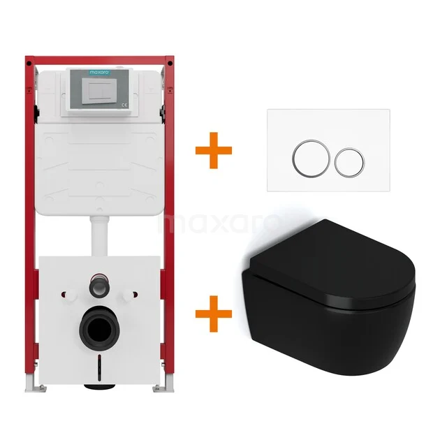 Toilet set Matte black without rim + Maxaro Flush concealed cisterns TOI1089 Toilet set Matte black without rim + Maxaro Flush concealed cisterns TOI1089