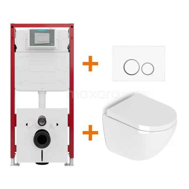 Toiletset Hoogglans wit zonder Spoelrand + Maxaro Flush inbouwreservoir TOI1094
