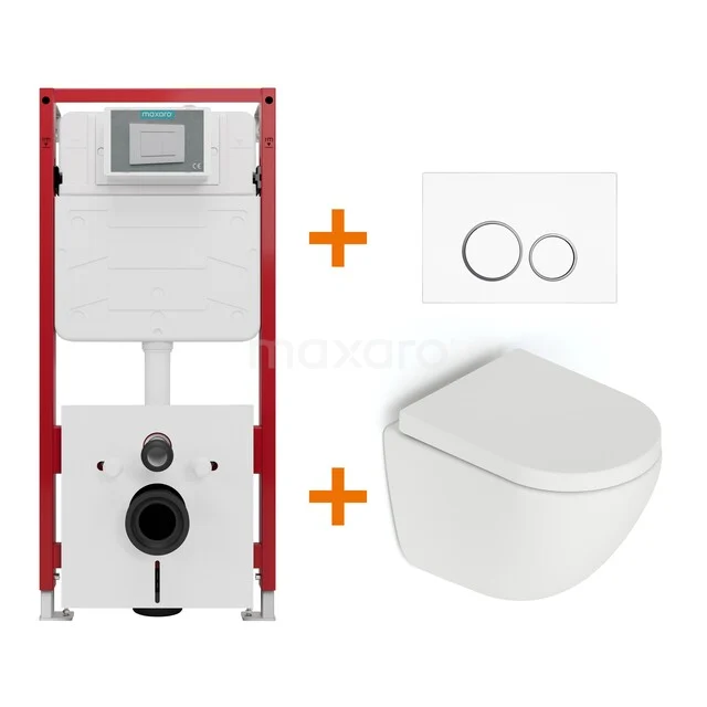Toiletset Mat wit zonder Spoelrand + Maxaro Flush inbouwreservoir TOI1096