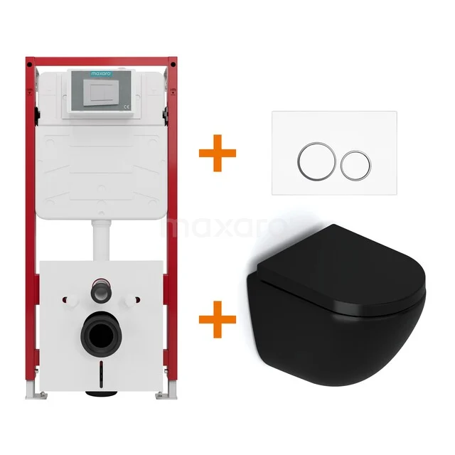 WC-Set Matt Schwarz ohne Rand + Unterputzspülkasten Maxaro Flush TOI1098