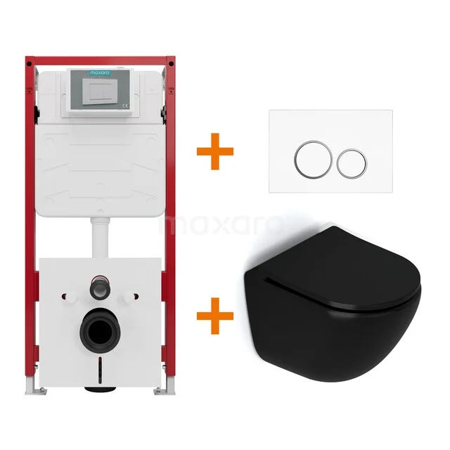 WC-Set Matt Schwarz ohne Rand + Unterputzspülkasten Maxaro Flush TOI1099