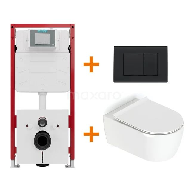 Toiletset Hoogglans wit met Spoelrand + Maxaro Flush inbouwreservoir TOI1101