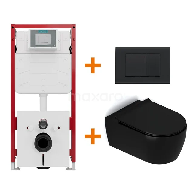 WC-Set Matt Schwarz mit Rand + Maxaro Flush Unterputzspülkasten TOI1117