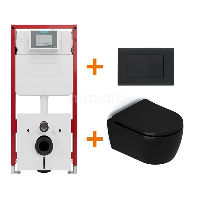 WC-Set Matt Schwarz mit Rand + Maxaro Flush Unterputzspülkasten TOI1119