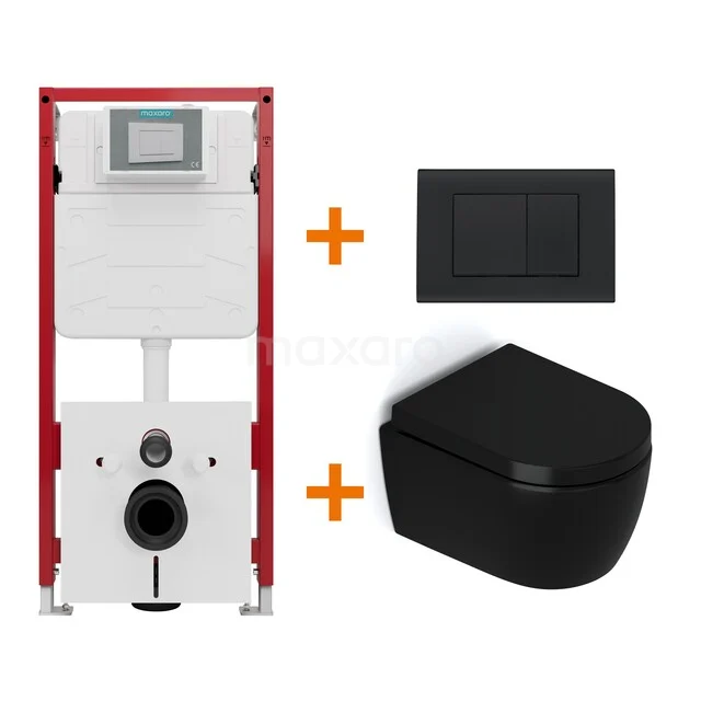 WC-Set Matt Schwarz ohne Rand + Unterputzspülkasten Maxaro Flush TOI1122