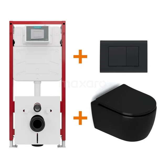 WC-Set Matt Schwarz ohne Rand + Unterputzspülkasten Maxaro Flush TOI1123