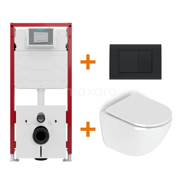 Toiletset Hoogglans wit zonder Spoelrand + Maxaro Flush inbouwreservoir TOI1128