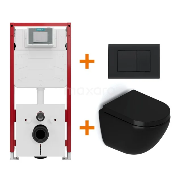 WC-Set Matt Schwarz ohne Rand + Unterputzspülkasten Maxaro Flush TOI1131
