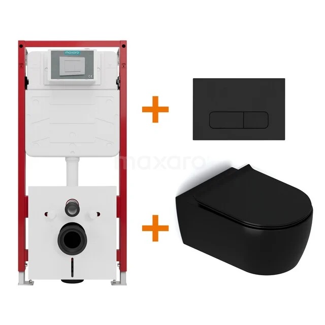 Toilet set Matte black with rim + Maxaro Flush concealed cisterns TOI1150 Toilet set Matte black with rim + Maxaro Flush concealed cisterns TOI1150