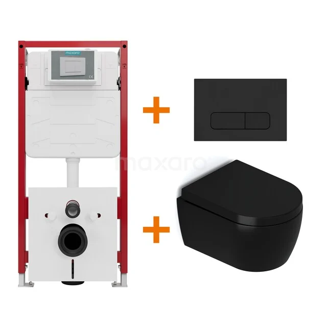 WC-Set Matt Schwarz mit Rand + Maxaro Flush Unterputzspülkasten TOI1151