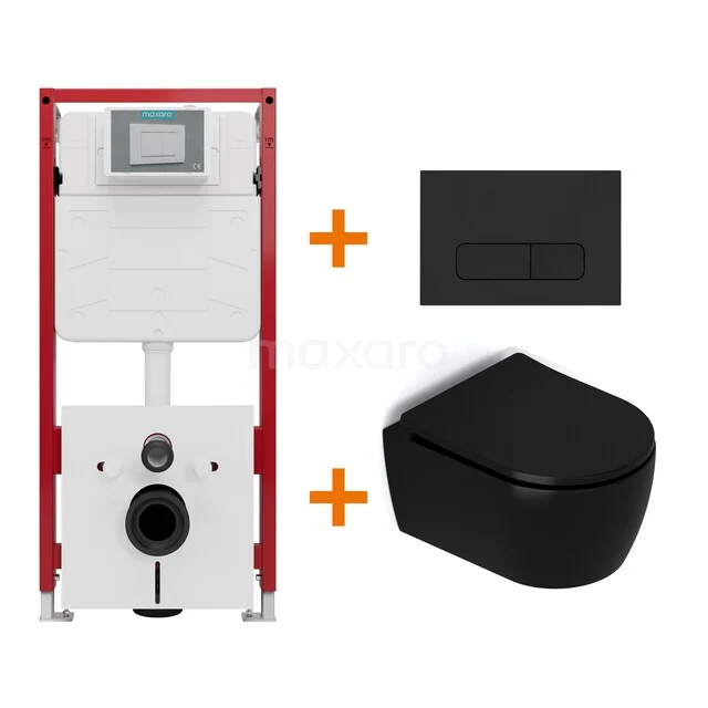 WC-Set Matt Schwarz mit Rand + Maxaro Flush Unterputzspülkasten TOI1152