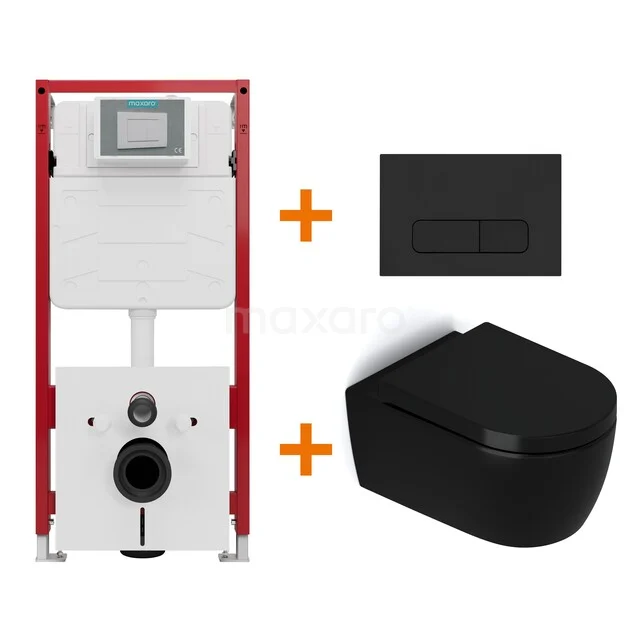 Toilet set Matte black without rim + Maxaro Flush concealed cisterns TOI1153