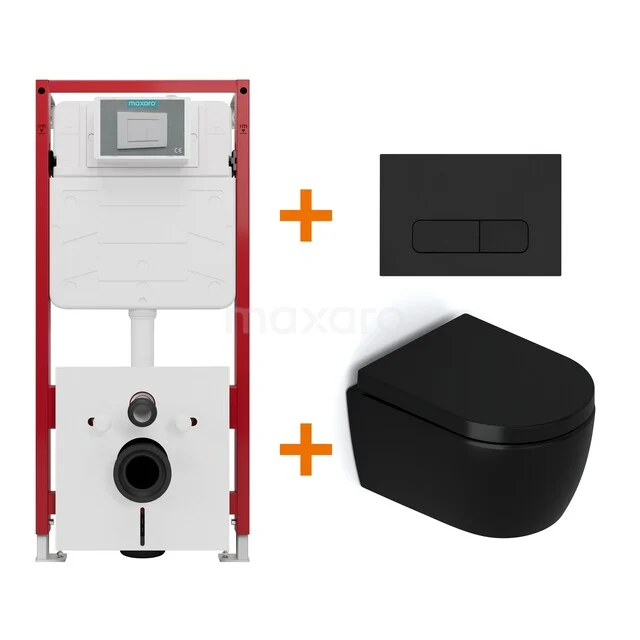 WC-Set Matt Schwarz ohne Rand + Unterputzspülkasten Maxaro Flush TOI1155