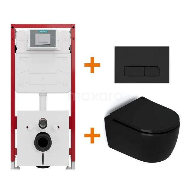 WC-Set Matt Schwarz ohne Rand + Unterputzspülkasten Maxaro Flush TOI1156