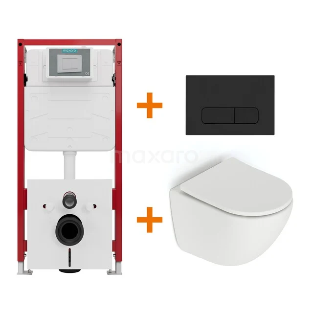 Toiletset Mat wit zonder Spoelrand + Maxaro Flush inbouwreservoir TOI1163